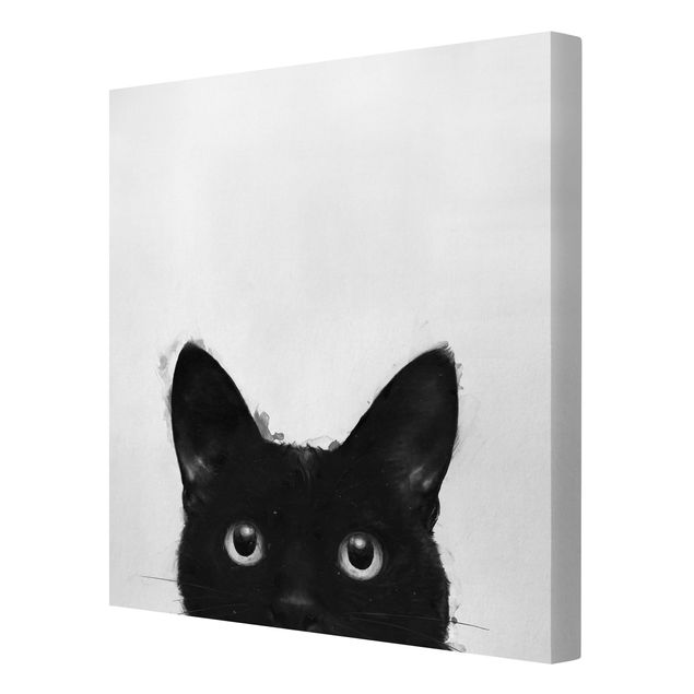 Cadre animaux Illustration Chat Noir sur Peinture Blanche