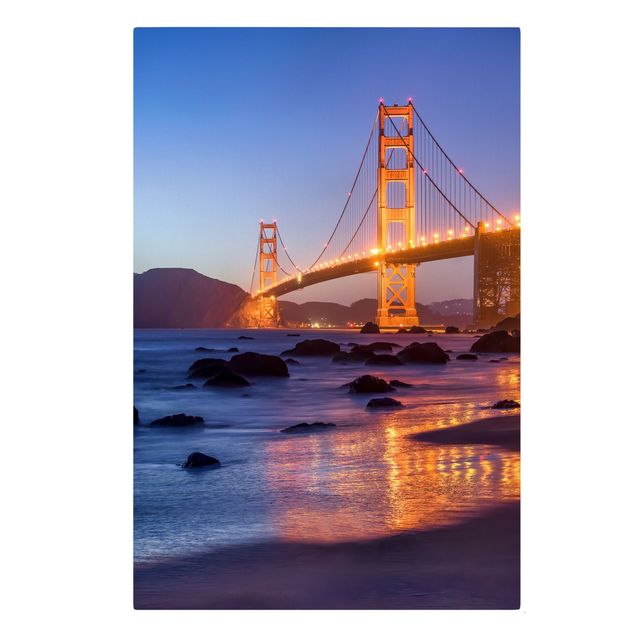 Tableau avec couleur orange Pont du Golden Gate au crépuscule