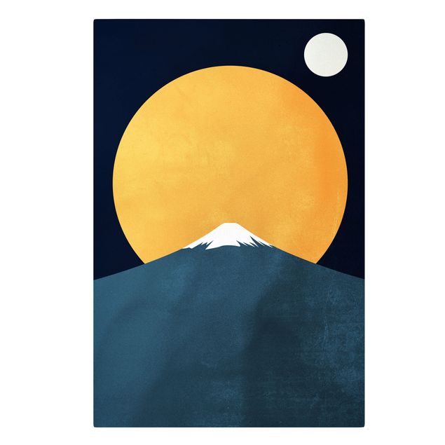 Tableau toile coucher de soleil Soleil, Lune et Montagne