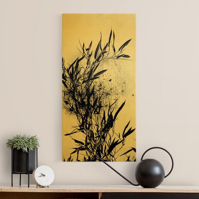 Tableau toile bambou Monde végétal graphique - Bambou noir