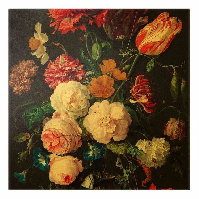 Tableau style vintage Jan Davidsz De Heem - Nature morte avec des fleurs dans un vase en verre