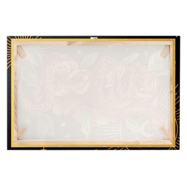 Tableau sur toile or - Snakes With Roses On Black And Gold II