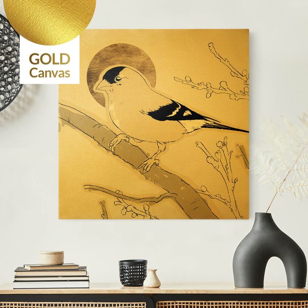 Déco murale cuisine Soleil doré derrière un oiseau II