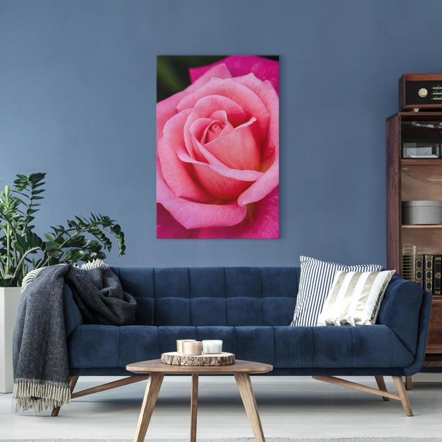 Tableau moderne Fleurs de rose rose sur fond vert