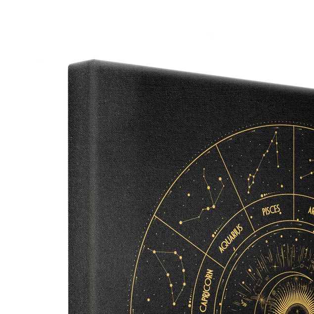 Tableau sur toile or - Astrology The 12 Zodiac Signs Black