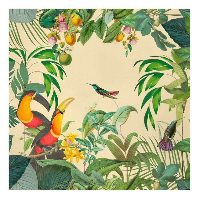 Tableaux fleurs Collage Vintage - Oiseaux dans la jungle