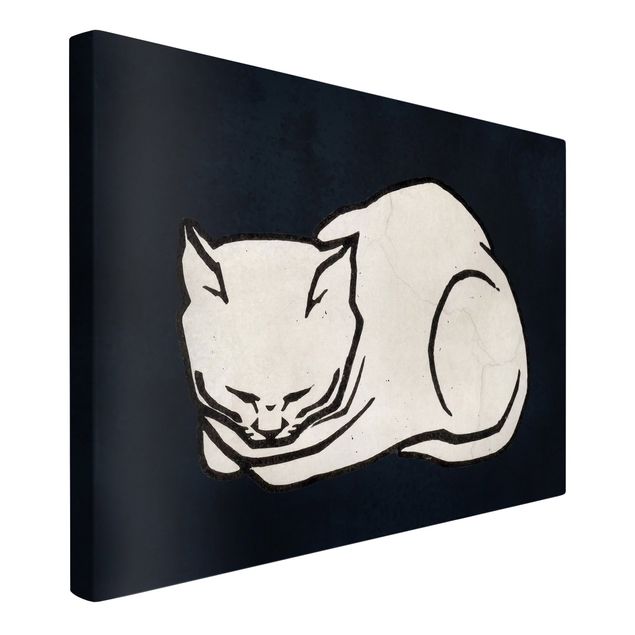 Tableaux sur toile en noir et blanc Illustration d'un chat endormi