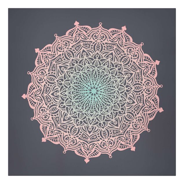 Tableau reproduction Ornement Mandala en rose et bleu