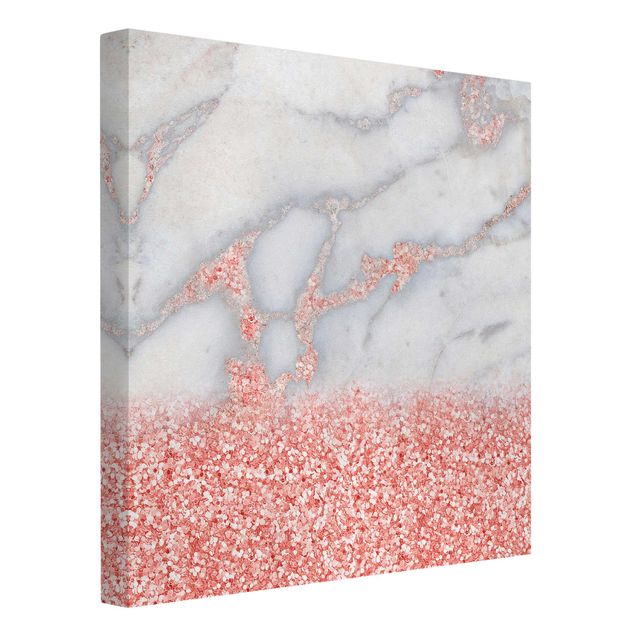 Tableau abstrait Imitation marbre avec confetti rose clair