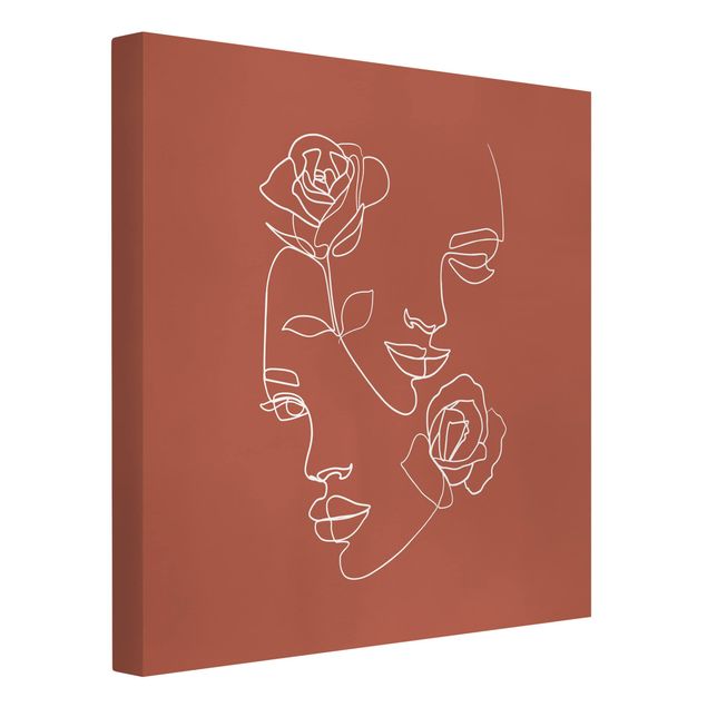 Toile fleur rose Line Art Visages Femmes Roses Cuivre