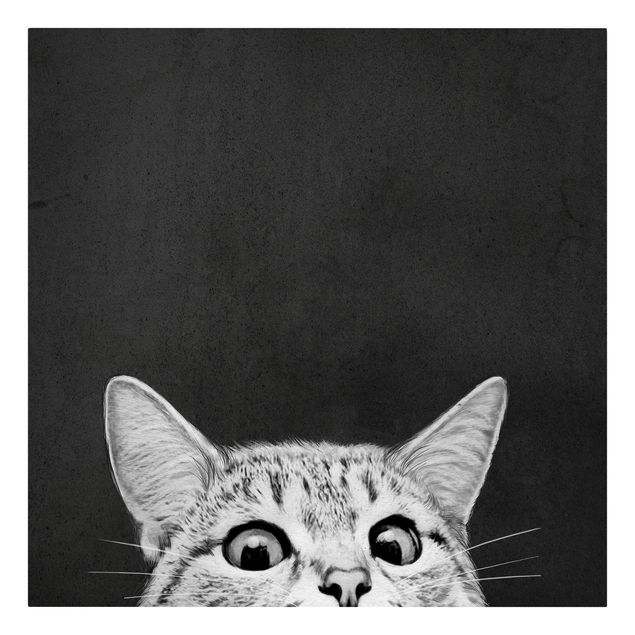 Tableaux sur toile en noir et blanc Illustration Chat Noir Et Blanc Dessin