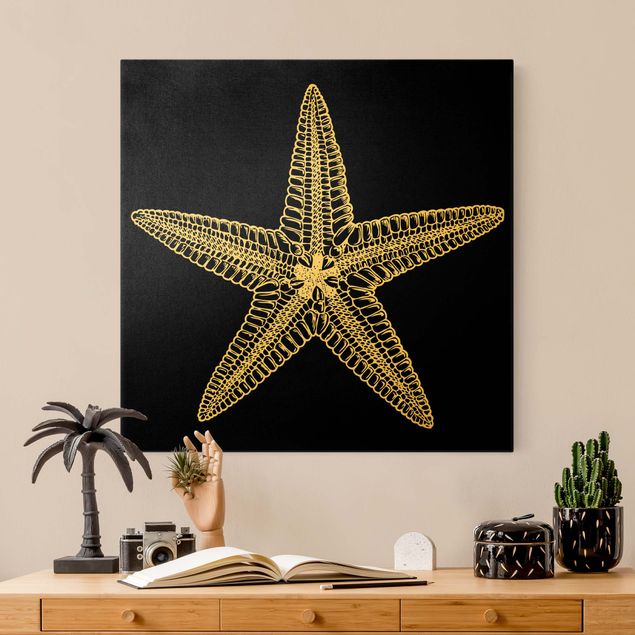 Tableaux modernes Illustration étoile de mer sur fond noir