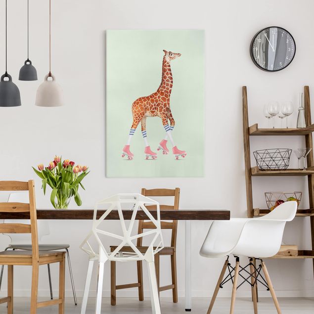 Tableaux girafes Girafe avec des patins à roulettes