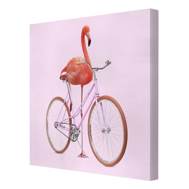Tableau couleur rose Flamant avec bicyclette