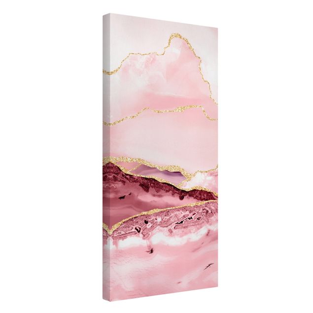 Tableau montagne Abstract Mountains Pink With Golden Lines