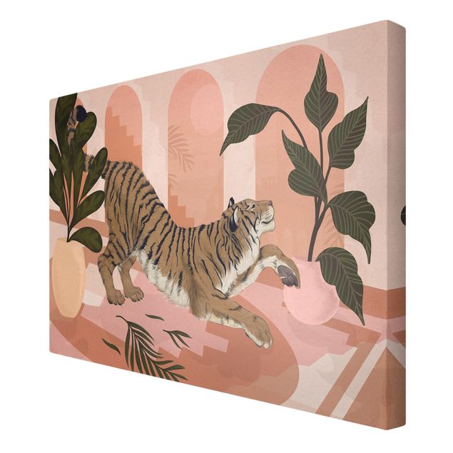 Tableau reproduction Illustration Tigre dans une peinture rose pastel