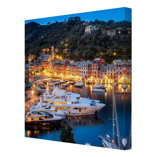 Tableau toile ville Nuit dans le port de Portofino