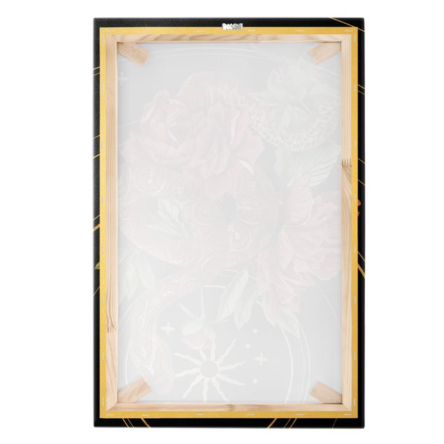 Tableau sur toile or - Snake With Roses Black And Gold III