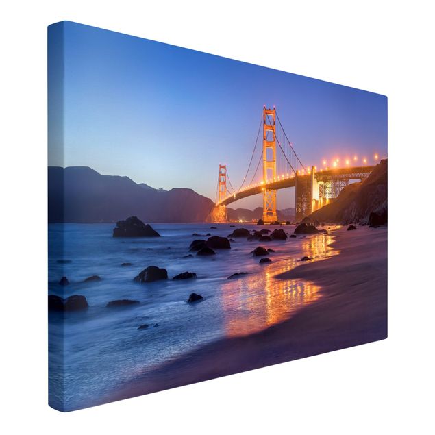 Tableau toile ville Pont du Golden Gate au crépuscule