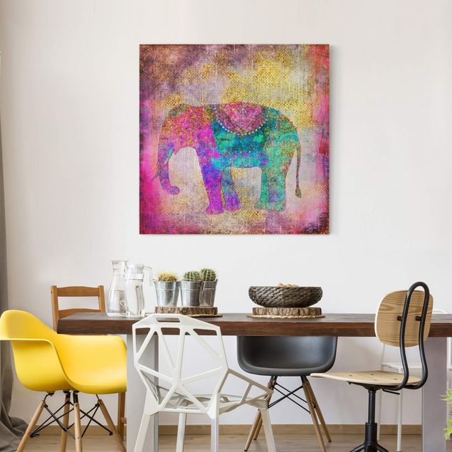 Toile elephant Collage coloré - Éléphant indien