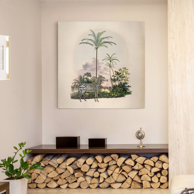 Tableaux paysage Illustration de Zèbre Devant Des Palmiers