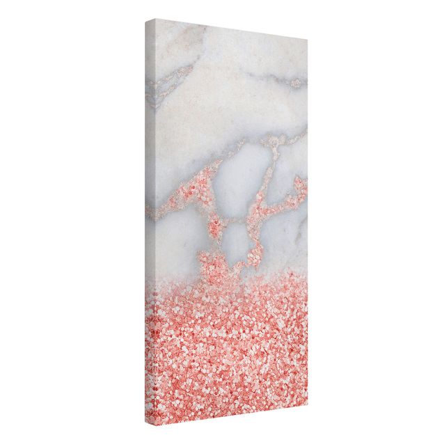 Tableau abstrait Imitation marbre avec confetti rose clair