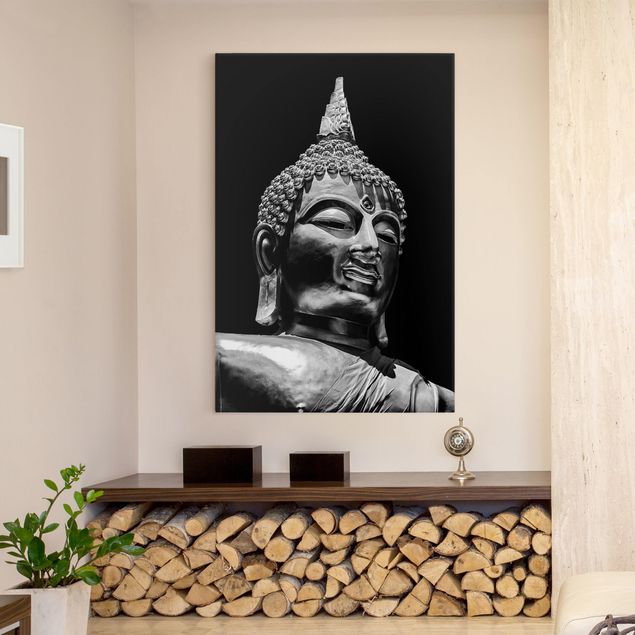 Tableaux sur toile en noir et blanc Visage de Statue de Bouddha