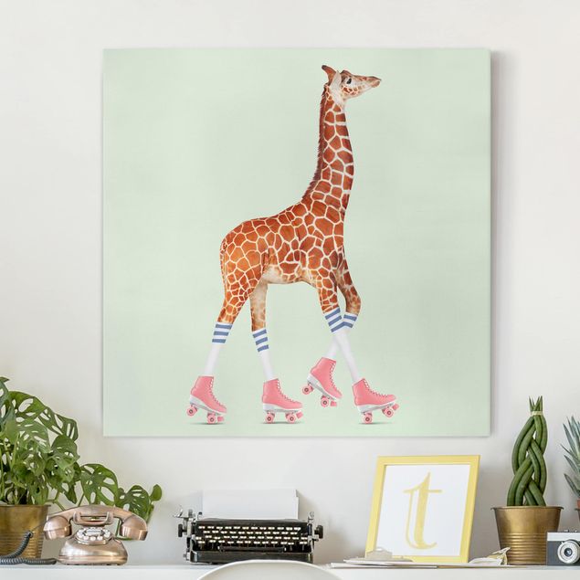 Déco chambre bébé Girafe avec des patins à roulettes