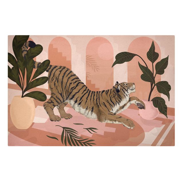 Tableaux animaux Illustration Tigre dans une peinture rose pastel