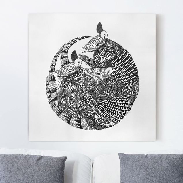 Tableau décoration Illustration Armadillos Motif Noir et Blanc
