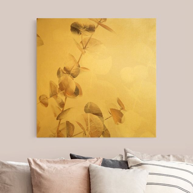 Tableau floral mural Eucalyptus doré avec blanc I