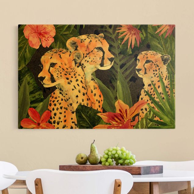Tableau jungle Trois guépards dans la jungle