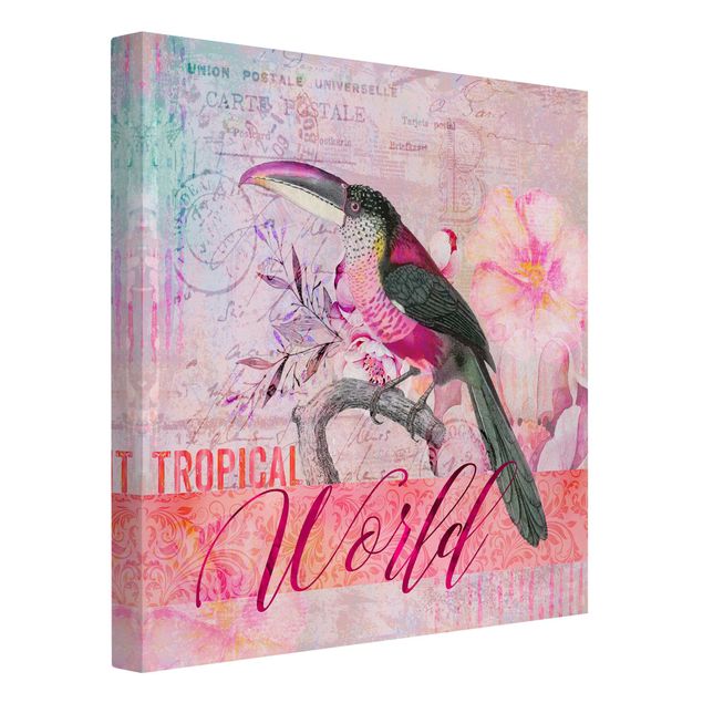 Tableau animaux Collage vintage - Monde Tropical Tucan
