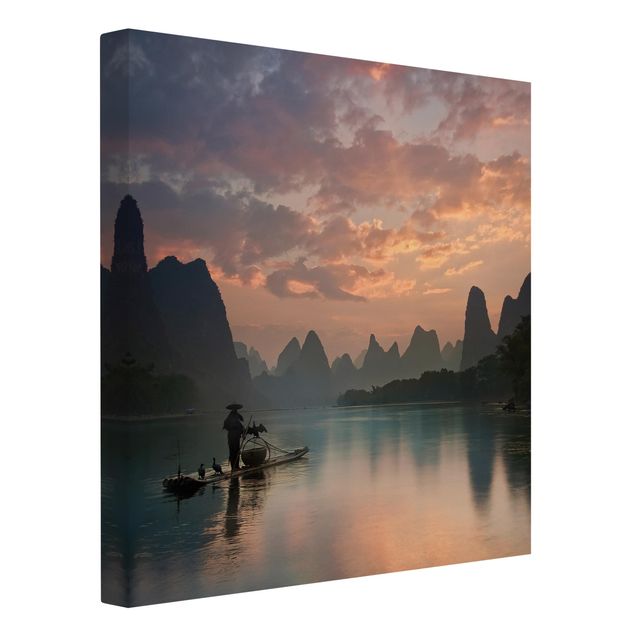 Toiles montagne Lever de soleil sur la rivière chinoise