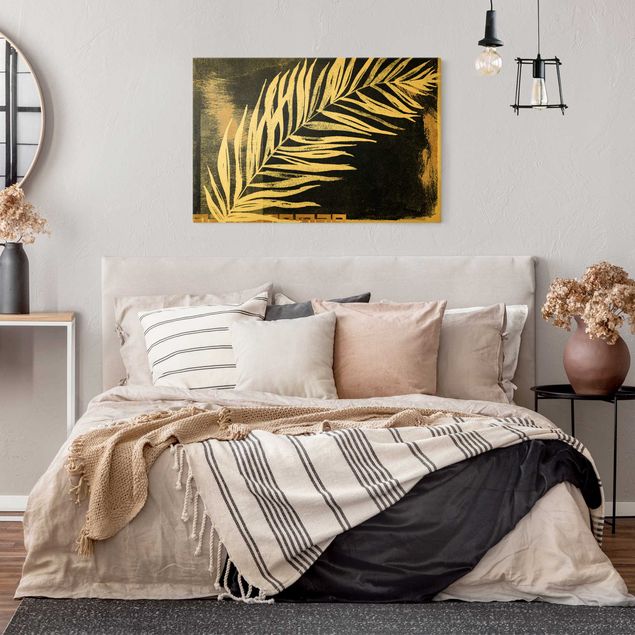 tableaux floraux Feuille de palmier sur noir et or