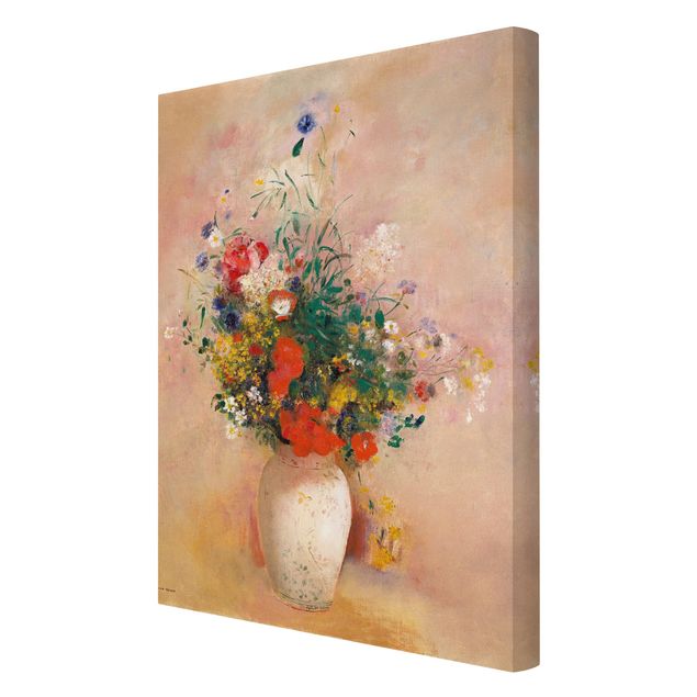 Tableau floral Odilon Redon - Vase avec fleurs (fond rose)