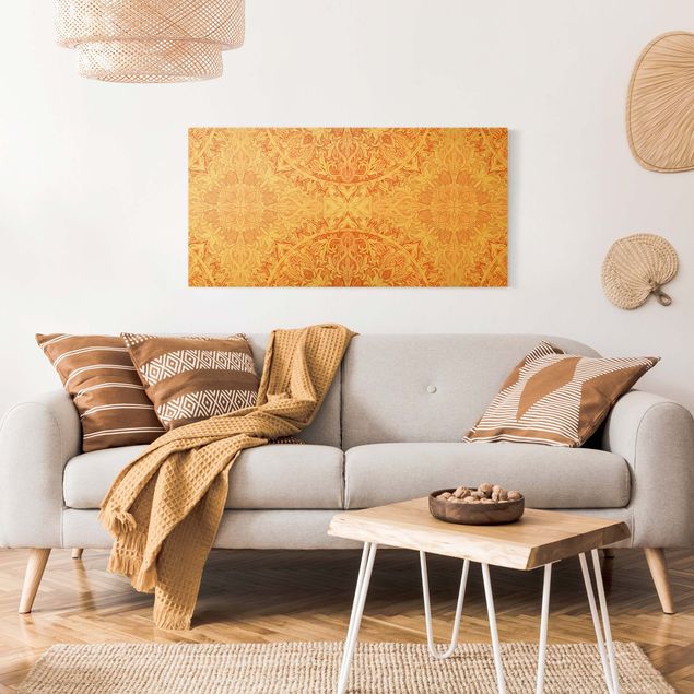 Tableaux sur toile avec dessins Mandala à l'aquarelle Ornament Orange
