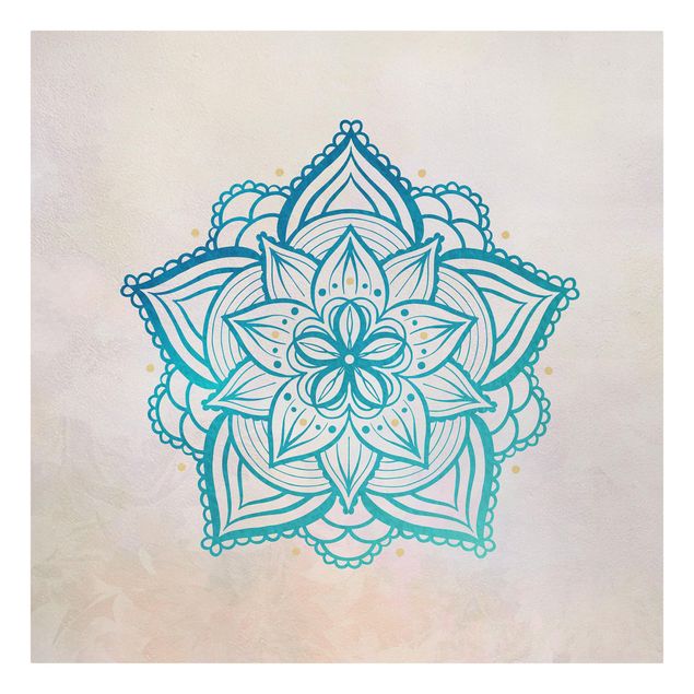 Tableau deco bleu Illustration Mandala Mandala Or Bleu