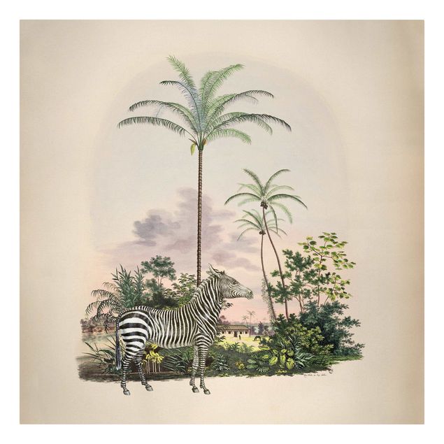 Toile coucher de soleil Illustration de Zèbre Devant Des Palmiers