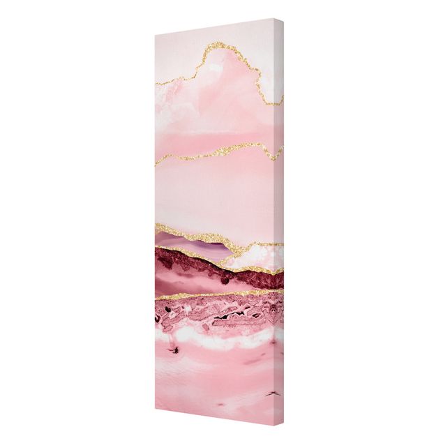 Reproduction sur toile Abstract Mountains Pink With Golden Lines