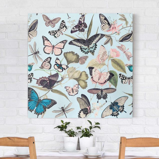Déco murale cuisine Collage Vintage - Papillons et Libellules