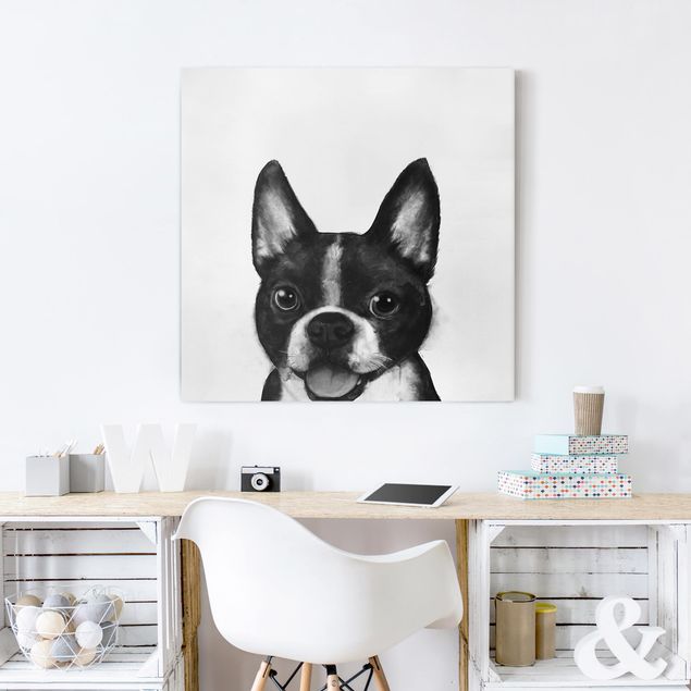 Tableau chien Illustration Chien Boston Peinture Noir Et Blanc