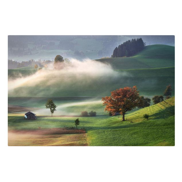 Toile paysage montagne Journée brumeuse d'automne en Suisse