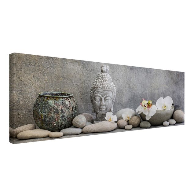 Tableaux modernes Bouddha zen avec orchidées blanches