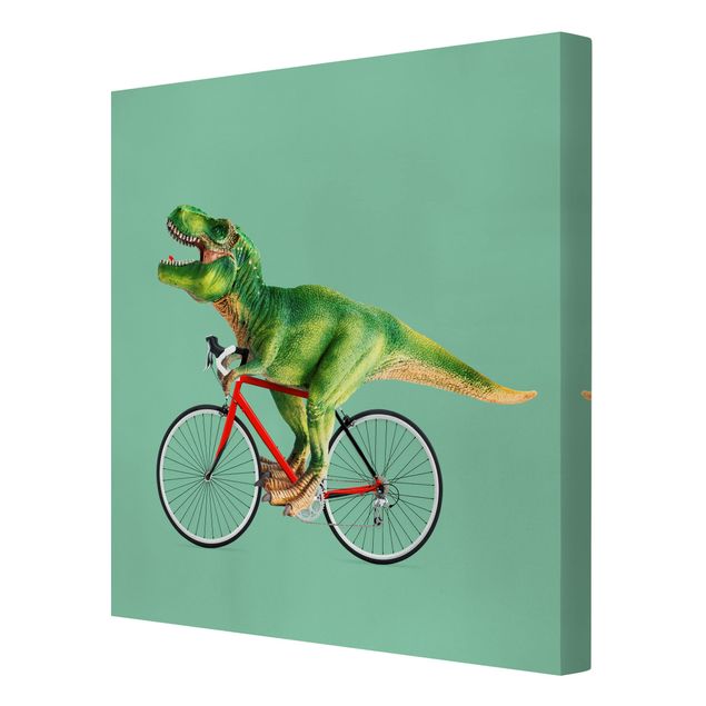 Tableaux verts Dinosaure avec bicyclette
