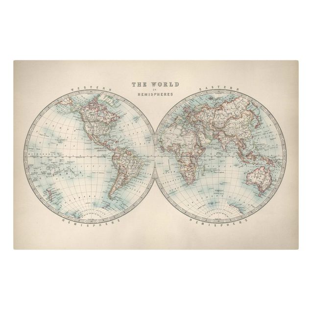 Tableaux Tableau Vintage du Monde Les Deux Hémisphères