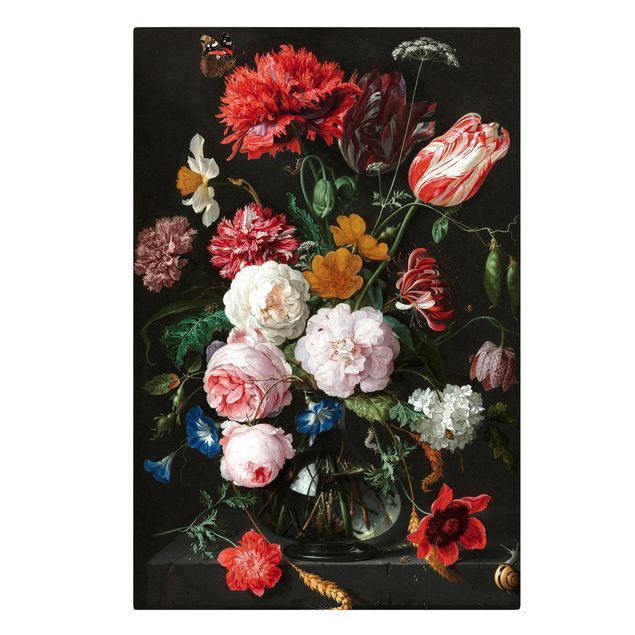 Tableau vintage Jan Davidsz De Heem - Nature morte avec des fleurs dans un vase en verre