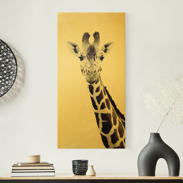 Déco mur cuisine Portrait de girafe en noir et blanc