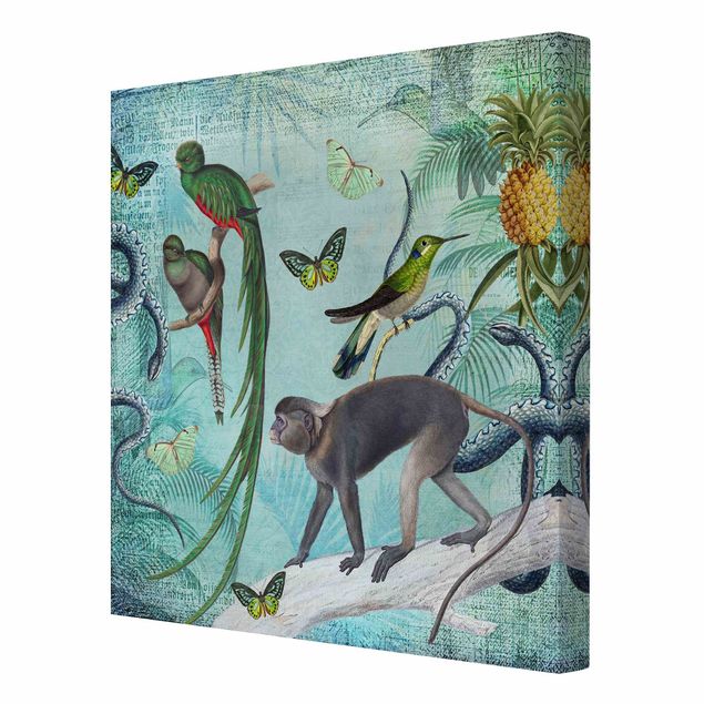 Tableaux modernes Collage de style colonial - Singes et oiseaux de paradis