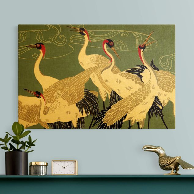 Tableau animaux Grue avec plumes d'or I